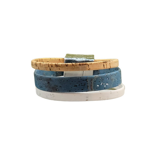 Blue Speckle 3 Strand Cork Bracelet